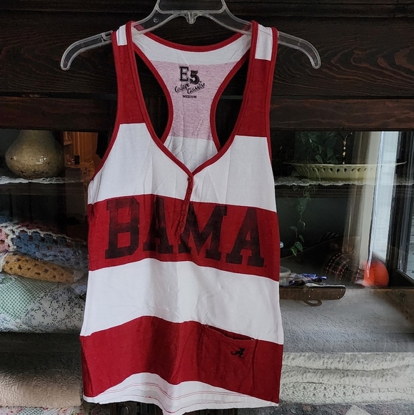 E5 College Classics Tops - E5 College Classics Alabama Red and White Tank Top